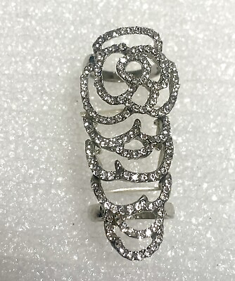 #ad Double Finger Knuckle Ring Rhinestone Silver Tone Crystal Jewelry EUC