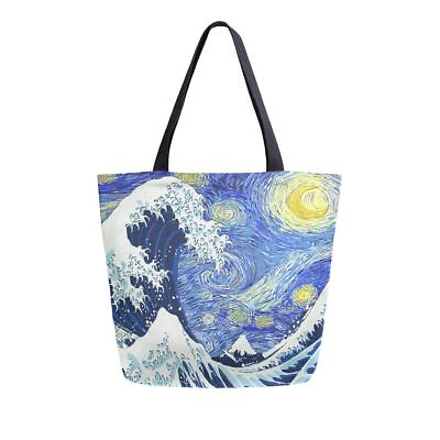 #ad Starry Sky Canvas Tote Bag Large Women Casual Shoulder Bag Handbag Japanese S...