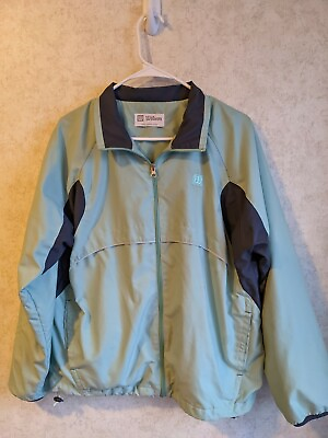 #ad Wilson Windbreaker Jacket Women#x27;s Large mint Green Gray spring Coat adjustable