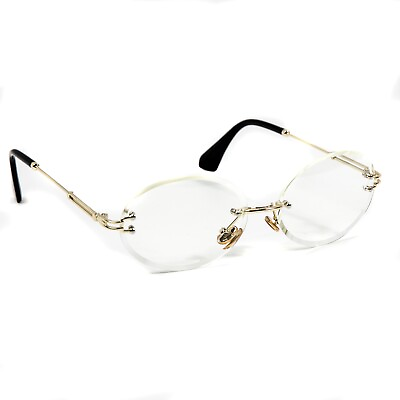 #ad Men#x27;s Vintage Round Cut Clear Lens Gold Frame Retro Style Hip Hop Eye Glasses