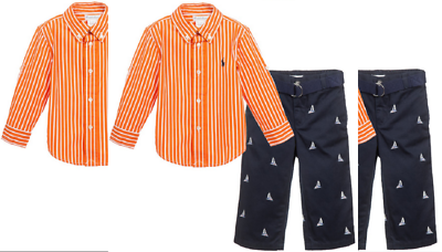 #ad Ralph Lauren Toddlers 2 Piece Cotton Shirt amp; Trousers Orange and Navy 9 Months
