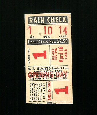 #ad San Francisco Giants vs Colt 45s Ticket 4 16 1963 Opening Day