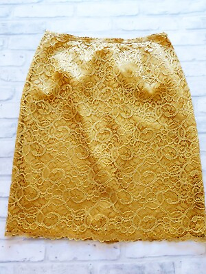 #ad Breckenridge Vintage Gold Lace Pencil Skirt Lined Straight Retro 60s Wedding S