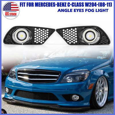 #ad LED Angle Eyes Fog Light Lamps Grille Grill For 2008 11 Mercedes Benz C300 W204