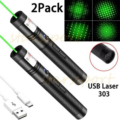 #ad 2Pack 990Miles Green Laser Pointer Pen Light Visible Beam Rechargeable 532nm Set