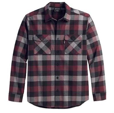 #ad NEW Mens Harley Davidson Red Plaid Checkered Flannel Shirt Medium 96120 23VM