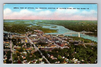 #ad Ottawa IL Illinois Aerial Of Town Area Antique Vintage Souvenir Postcard