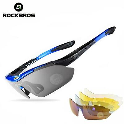 #ad ROCKBROS Sports Sunglasses 5 Lens Cycling Eyewear Polarized Glasses UV400 Blue