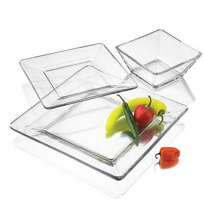 #ad 12 Piece Square Clear Glass Dinnerware Set