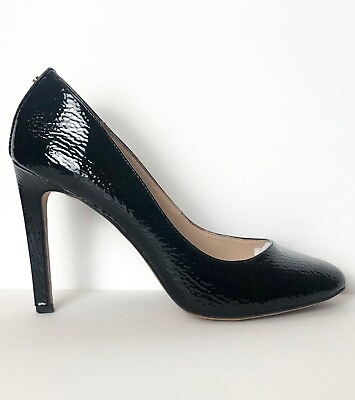 #ad BCBGeneration Black Patent Texture Heel Shoes Round Toe Slip on Size 8B