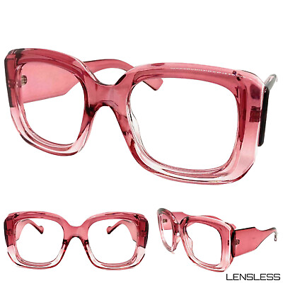 #ad Oversized Retro Style Lensless Eye Glasses Super Thick Pink Frame Only NO Lens $14.99