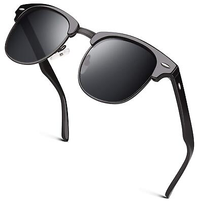 #ad Classic Horn Rimmed Semi Rimless Polarized Sunglasses for Men Women GQO6