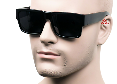 #ad Large Square Cholo Sunglasses Super Dark OG LOC Style Gangster Black Matte ST1