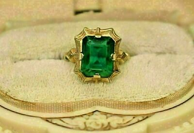 #ad 14K Yellow Gold Finish 2Ct Emerald Simulated Green Emerald Unique Wedding Ring