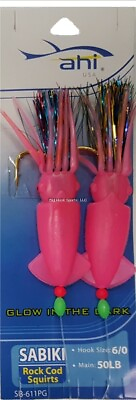 #ad Ahi 2 Hook Rockcod Squirts Rig Size 6 0 Hook 50 lbs Pink Glow SB 611PG