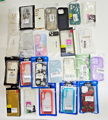 #ad Lot of 25 Cell phone cases. various brands colors styles. New Open box Used