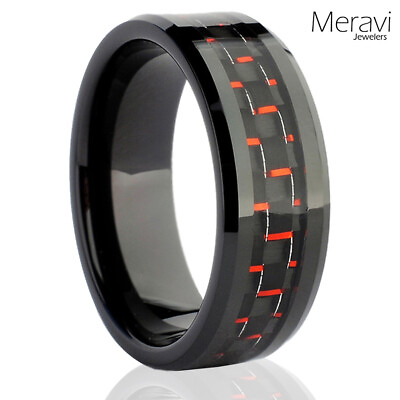 #ad Tungsten Rings for Men Black Ring Red Carbon Fiber Mens Rings Mens Wedding Bands