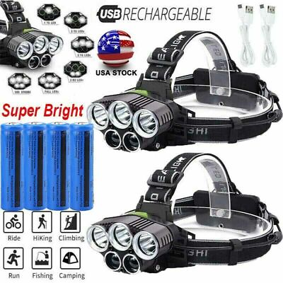 #ad 2X High Power 350000LM LED Headlamp Headlight Torch Rechargeable Flashlights