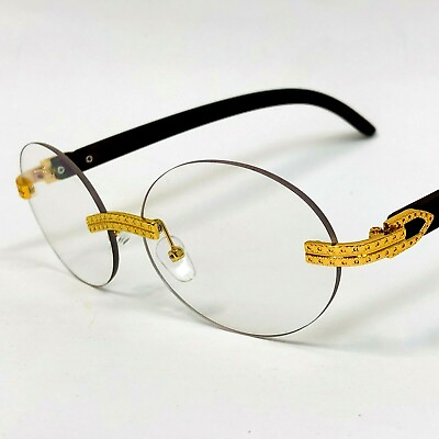 #ad Mens Classy Style Wood Buffs Vintage Oval Style Rimless Clear Lens Eye Glasses