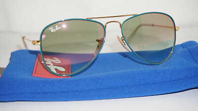 #ad RAY BAN JR KID New Sunglasses Aviator Gold Turquoise Green RJ9506S 275 W0 50 120
