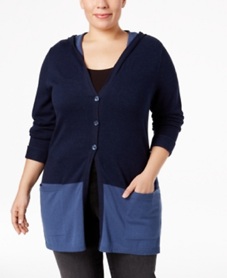 #ad Style amp; Co. Women#x27;s 1X Plus Size Colorblocked Hooded Cardigan in Blue $59.99