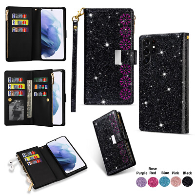 #ad Fashion Glitter Wallet Case Magnetic Flip Cover For Samsung S23 Ultra Note 10