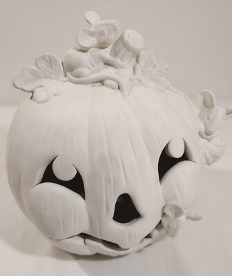 #ad Ceramic Unpainted Vintage Halloween Cinderella Pumpkin W Adorable Mice 8quot;