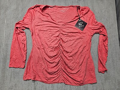 #ad Ava amp; Viv Women Plus Size Long Sleeve Ruched Knit Top Coral Sz 1X 16W 18W Pink