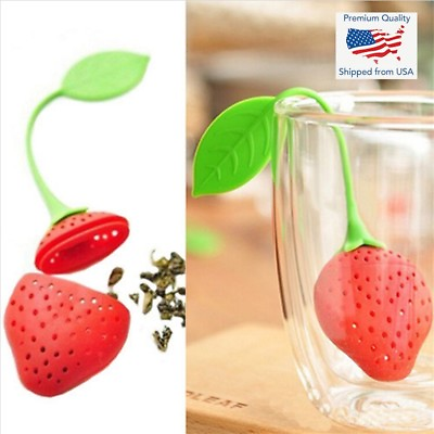 #ad Strawberry Shape Silicone Leaf Loose Tea Infuser Filter Strainer Ball