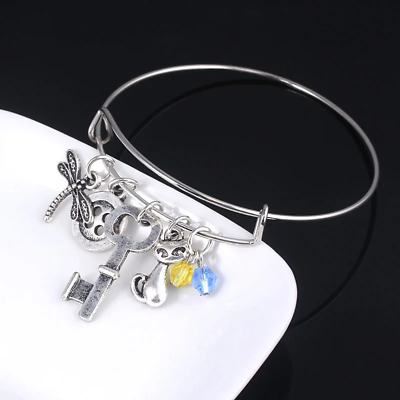 #ad Horror Coraline Bracelet Dragonfly Button Key Crystal Charms Bangles Bracelets f