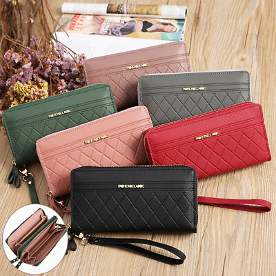 #ad Women Large Capacity Leather Clutch Wallet Double Zipper Phone Bag Wrist Handbag