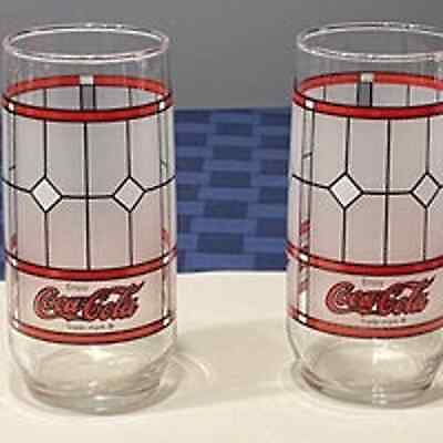 #ad Set of 2 Vintage Frosted Tiffany Pattern Coca Cola Tumblers; 16oz Glasses