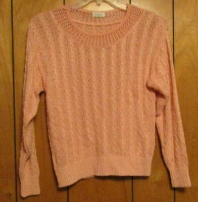#ad ELPARIS Womens Open Knit Sweater Pink Sweater size small