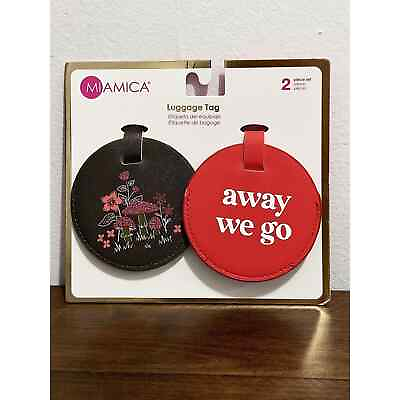 #ad NWT: Miamica Set of 2 Round Faux Leather Luggage Tags 3.5quot; diameter