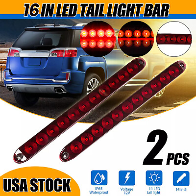 #ad 2x Red 16quot; 11 LED Sealed Truck Trailer 3rd Brake Turn Tail Submersible Light Bar