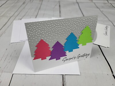 #ad Season#x27;s Greetings Greeting Card Kit #11 Lot of 4 Handmade Trees Christmas