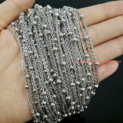 #ad Fashion Silver Stainless Steel Cross Chain Bead Link DIY Jewelry In Bulk 5 10M