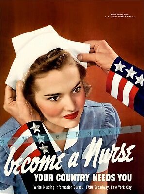 #ad Become A Nurse 1941 WW2 Recruitment Vintage Poster Print Wall Art Deco