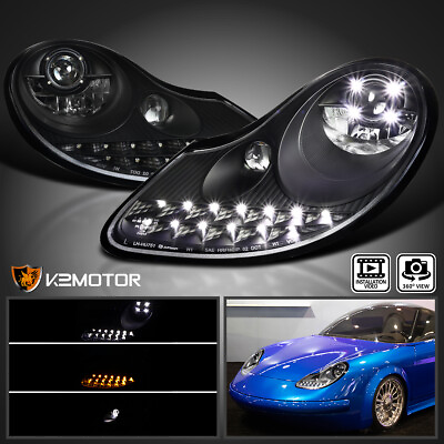 #ad Black Fits 1997 2001 Porsche 996 911 Boxster 986 LED Signal Projector Headlights
