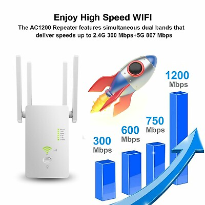 #ad WiFi Extender Repeater Range Amplifier Router Signal Booster Wireless 1200Mbps