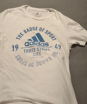 #ad Adidas TeensT Shirt Sz S White The Badge of Sport Three Stripe Life READ 17*26