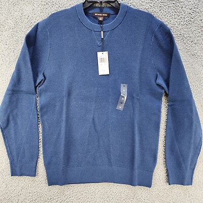 #ad Michael Kors Sweater Men#x27;s Medium Denim Ribbed Contrasting Stitch Round Neck