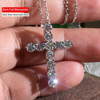 #ad 3.0mm 4mm Moissanite Necklace 925 Sterling Silver Cross Pendants for Women Gifts