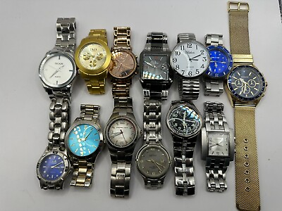 #ad Mixed Brands Mens Watches ALL METAL Lot Of 13 For Parts Or Repair J3