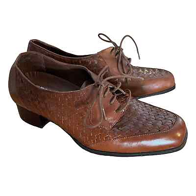 #ad Women#x27;s Vintage Drew Wingtip Oxford 8.5 W Brown Leather Lace Up Basket Weave