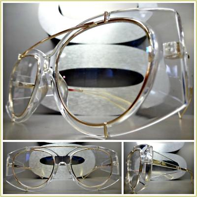 #ad Men or Women VINTAGE RETRO Style Clear Lens EYE GLASSES Transparent amp; Gold Frame