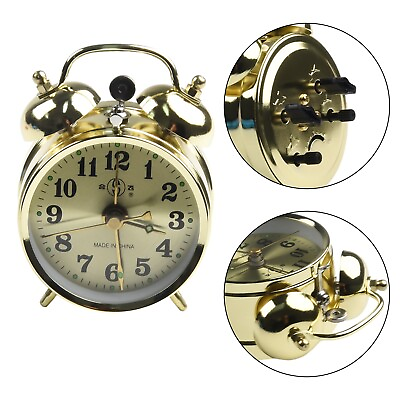 #ad 1 Pcs Retro Double Bells Ringing Alarm Clocks Vintage Manual Mechanical Desktop