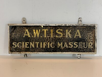 #ad Ant Early 19th c. “A.W. Tiska Scientific Masseur” Male Masseuse Rare Trade Sign