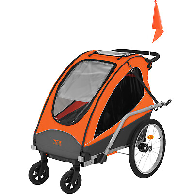 #ad VEVOR Child Bike Trailer Foldable 2 Seater Stroller Double Kids Carrier 100 lbs