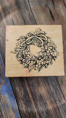 #ad PSX DesignsWine and Roses Wreath K1680 Wood Mounted Rubber Stamp f1